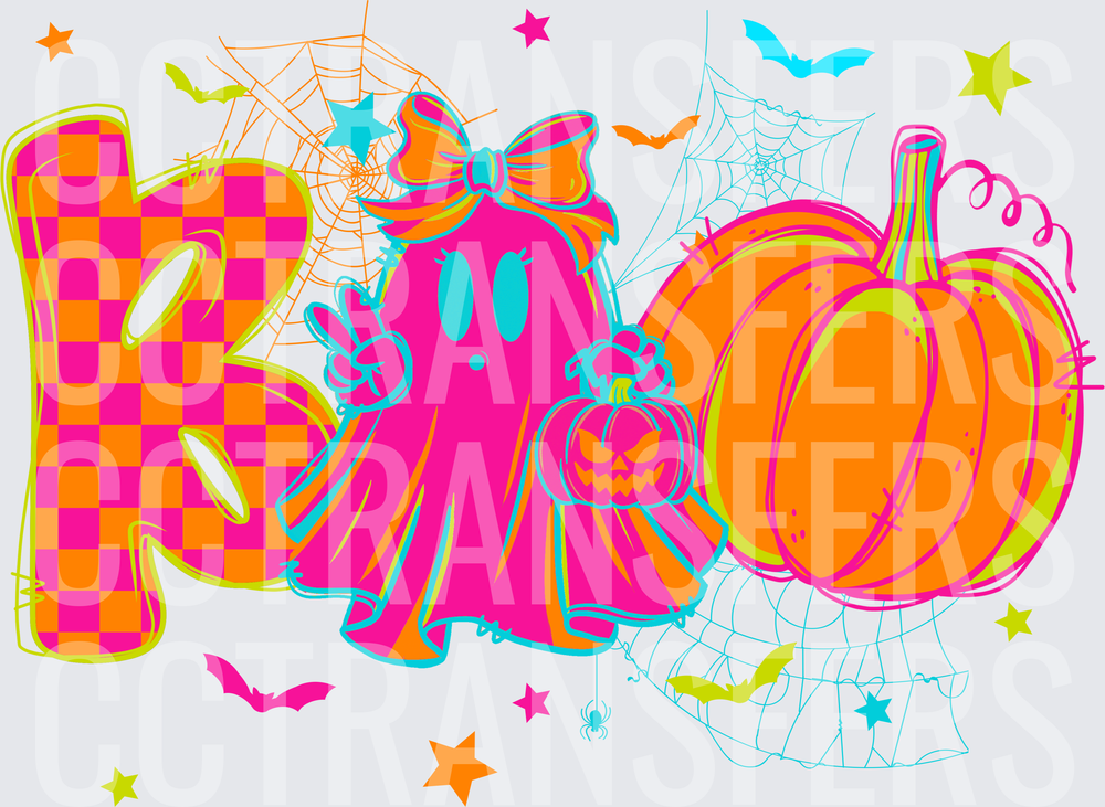 Neon BOO Ghost Girl Bow Pumpkin Halloween (DTF)