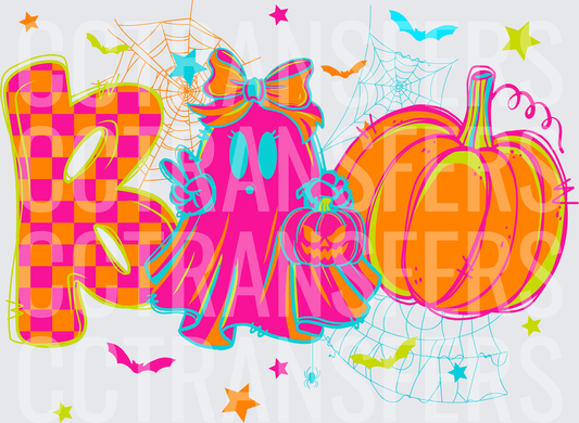 Neon BOO Ghost Girl Bow Pumpkin Halloween (DTF)