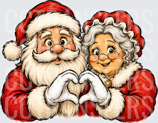 Jolly Old Man & Mrs. Claus Making Heart Sign (DTF)