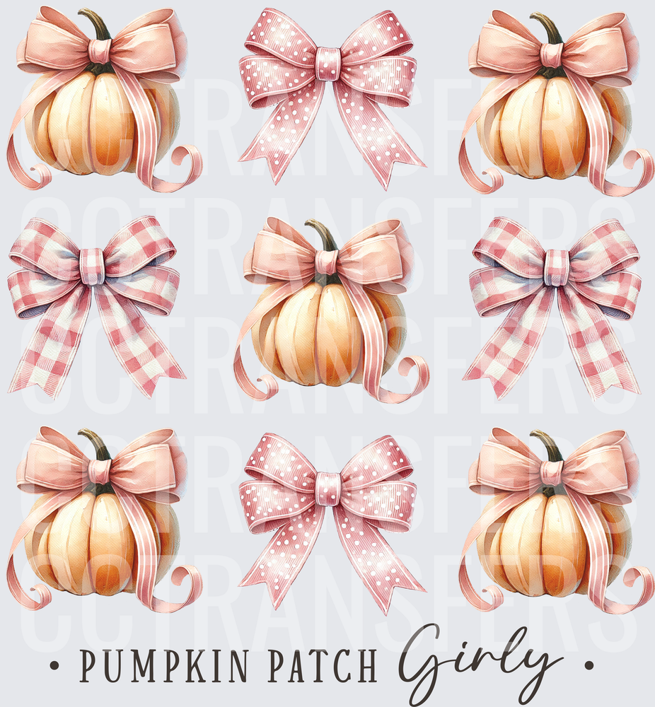 Girly Pumpkins Pink Bows Plaid Polka Dot Fall Bundle (DTF)