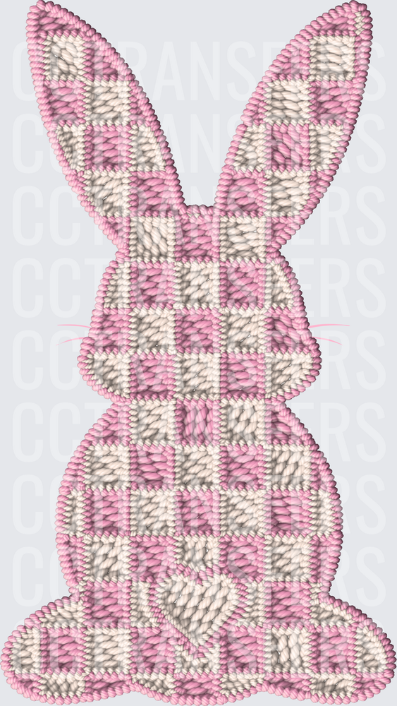 Pink Gray Checkered Crochet Easter Bunny Silhouette (DTF)