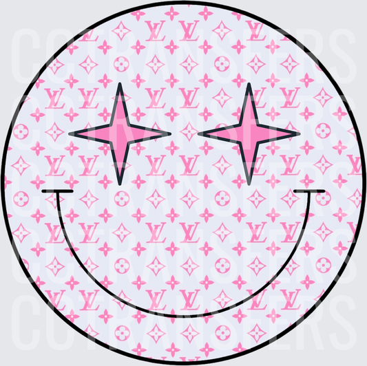 Pink Luxury Monogram Smiley Face Star Eyes (DTF)