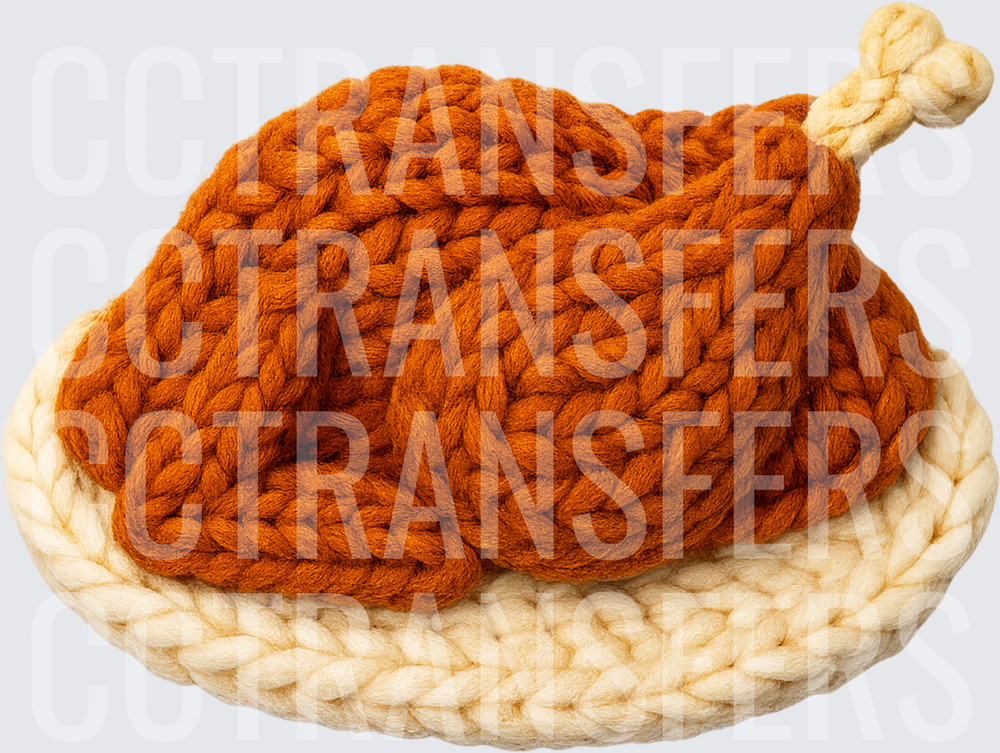 Chunky Knit Roasted Turkey on Platter (DTF)