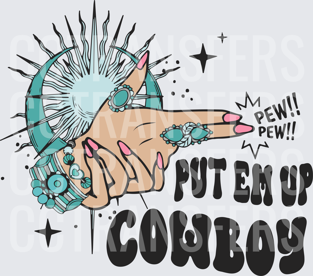 Put Em Up Cowboy Pew Pew Western Hand Gun Finger (DTF)