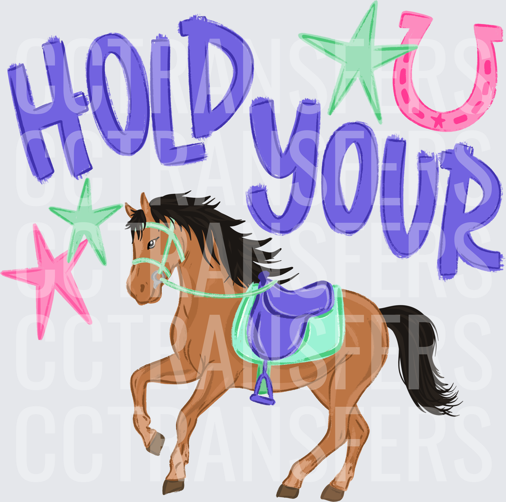 Hold Your Horses Brown Pony with Stars and Horseshoe (DTF)