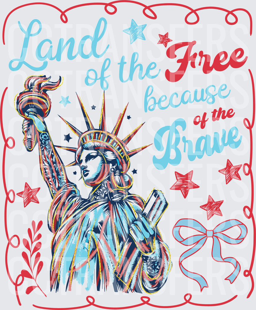Land of the Free Because of the Brave Statue (DTF)