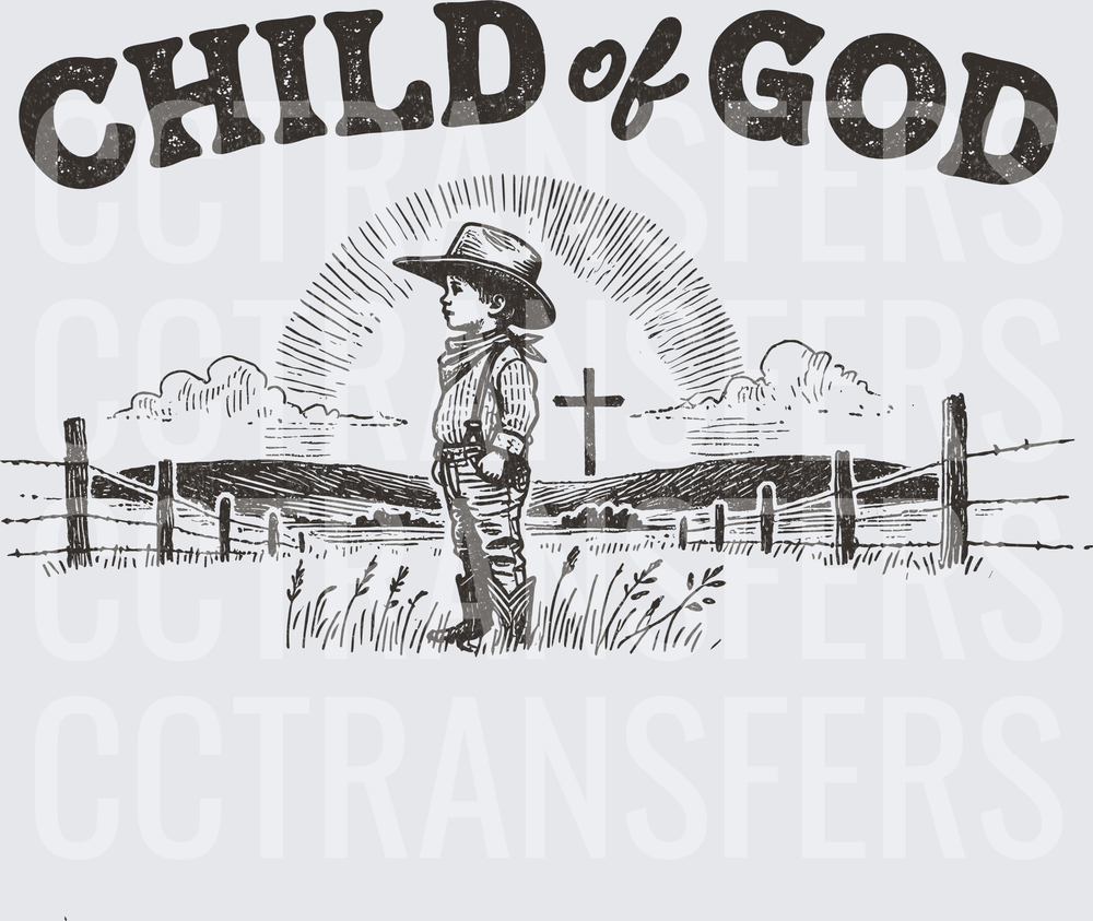 Child of God Little Cowboy Cross Sunset Vintage (DTF)