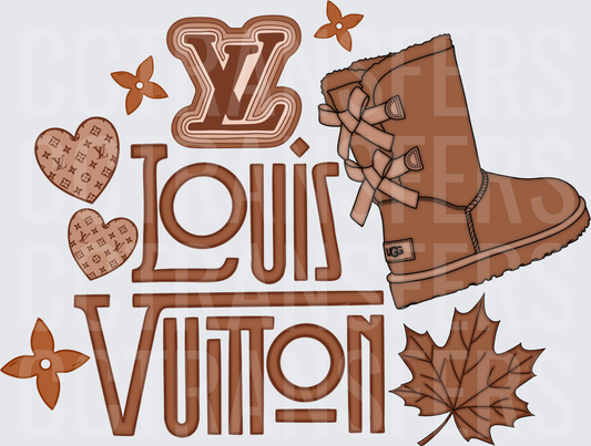 Luxury Monogram LV Logo UGG Boot Autumn Leaf Hearts (DTF)