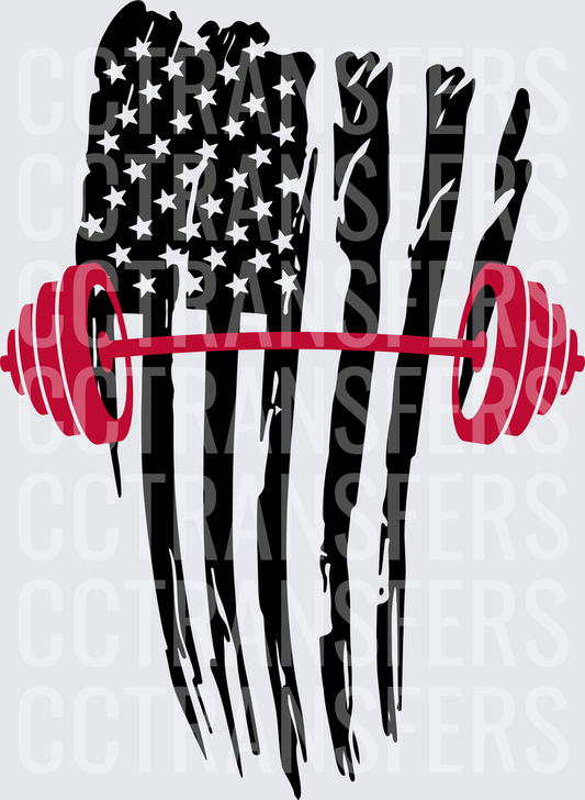 Distressed American Flag Red Barbell Weightlifting (DTF)