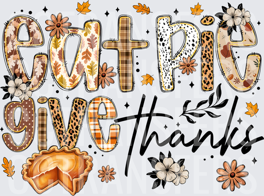 Eat Pie Give Thanks Fall Floral Patchwork Letters (DTF)
