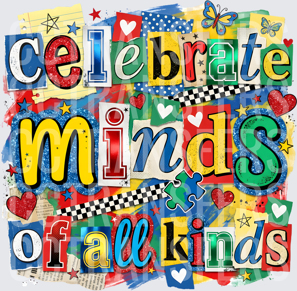Celebrate Minds of All Kinds Colorful Collage (DTF)