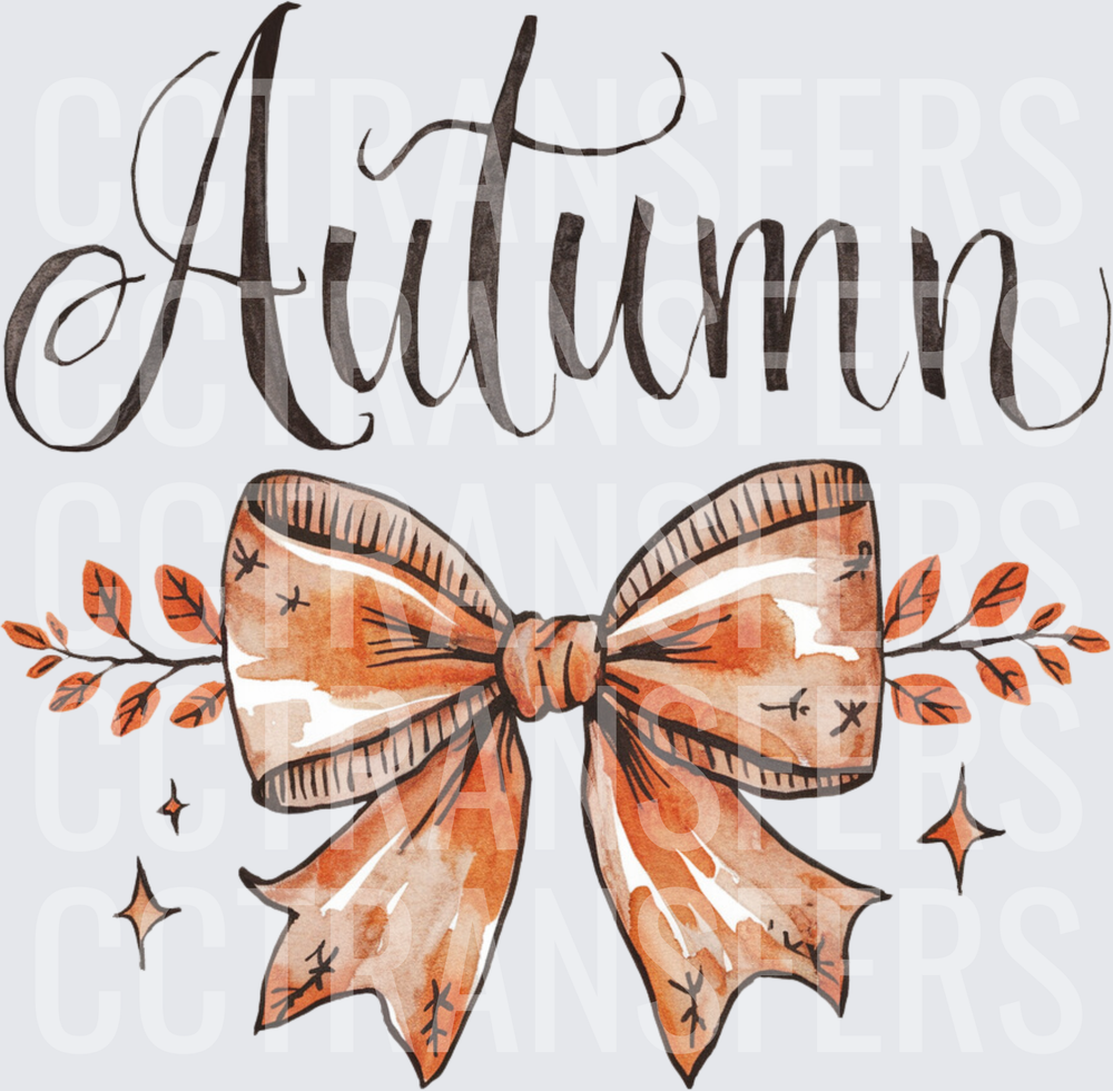 Autumn Script with Watercolor Bow and Fall Leaves (DTF)