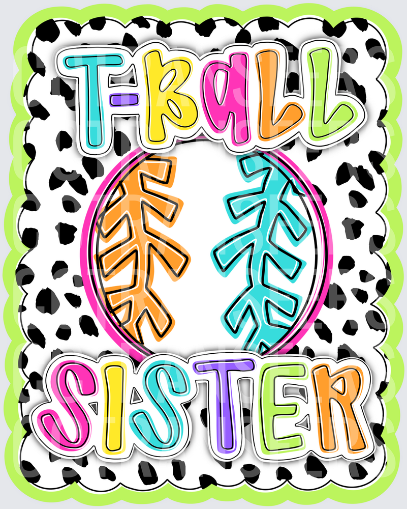 T-Ball Sister Colorful Baseball Dalmatian Print (DTF)