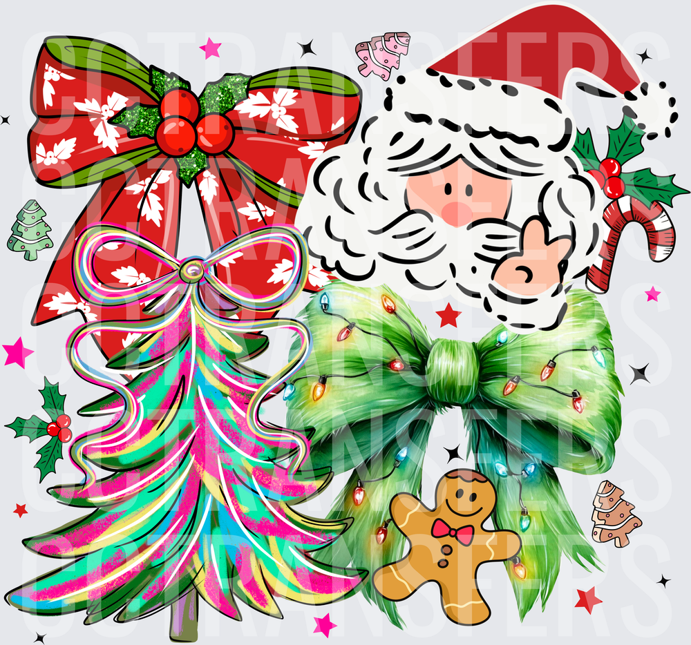 Festive Santa Bows Christmas Tree Gingerbread Man (DTF)