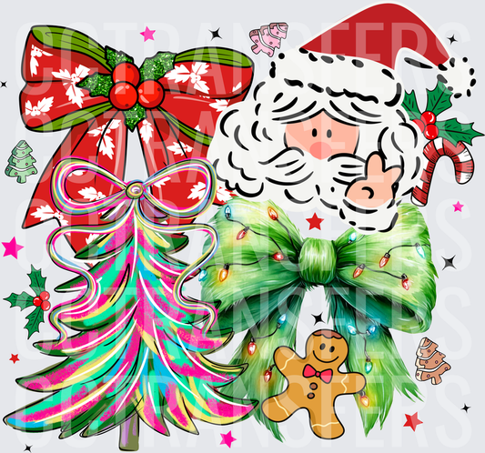 Festive Santa Bows Christmas Tree Gingerbread Man (DTF)