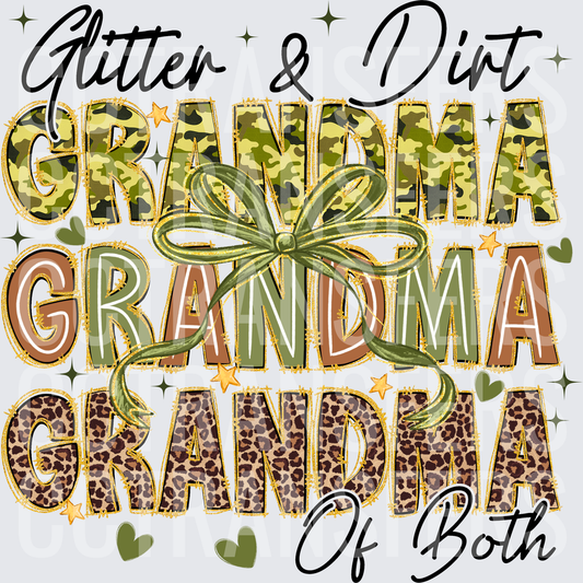Glitter & Dirt Grandma of Both Camo Leopard Bow (DTF)