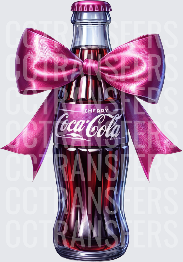 Cherry Soda Glass Bottle with Pink Satin Bow (DTF)