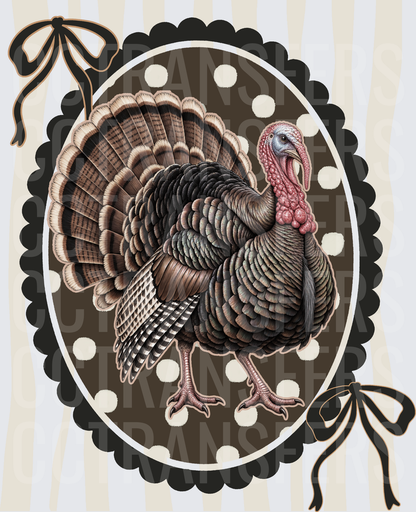 Vintage Turkey Cameo Polka Dot Scallop Frame Bow (DTF)