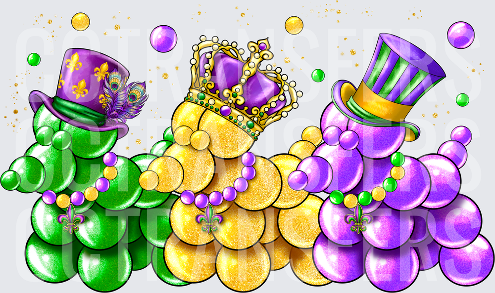 Mardi Gras Bead Stacks Fleur de Lis Crown Top Hats (DTF)
