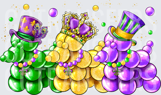 Mardi Gras Bead Stacks Fleur de Lis Crown Top Hats (DTF)