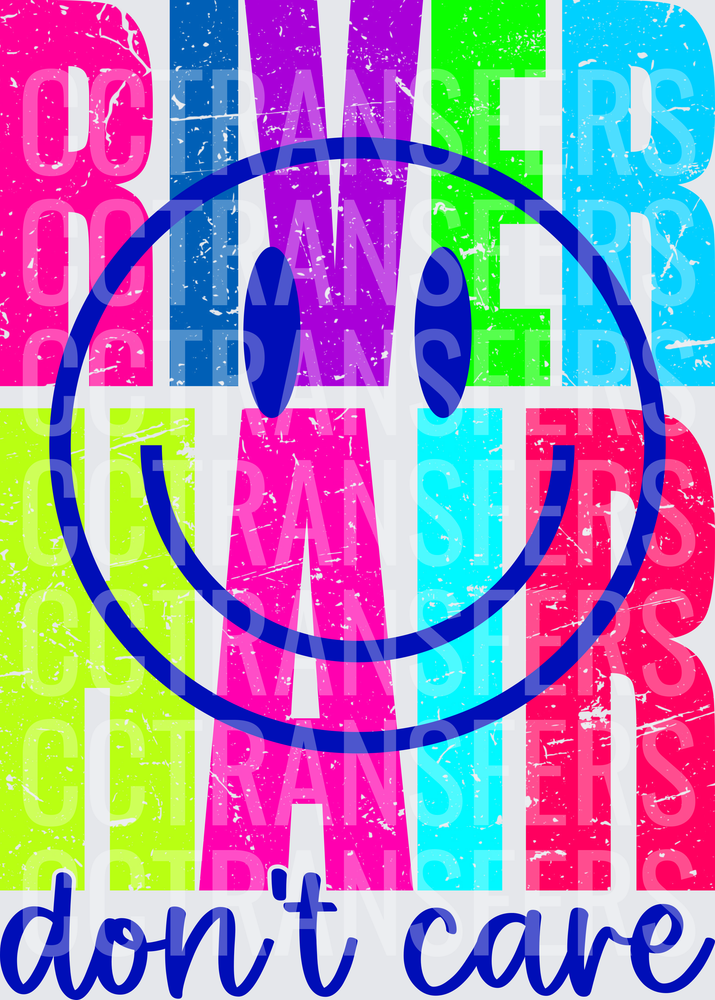River Hair Don't Care Smiley Face Colorful Distressed (DTF)