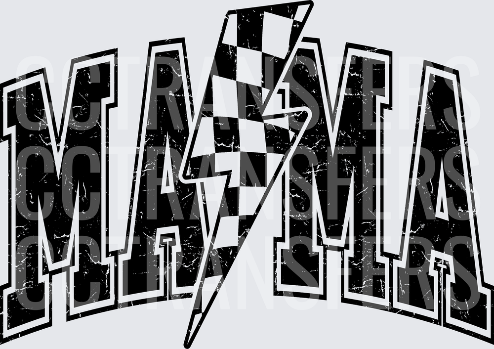 Distressed MAMA Checkered Racing Flag Lightning Bolt (DTF)