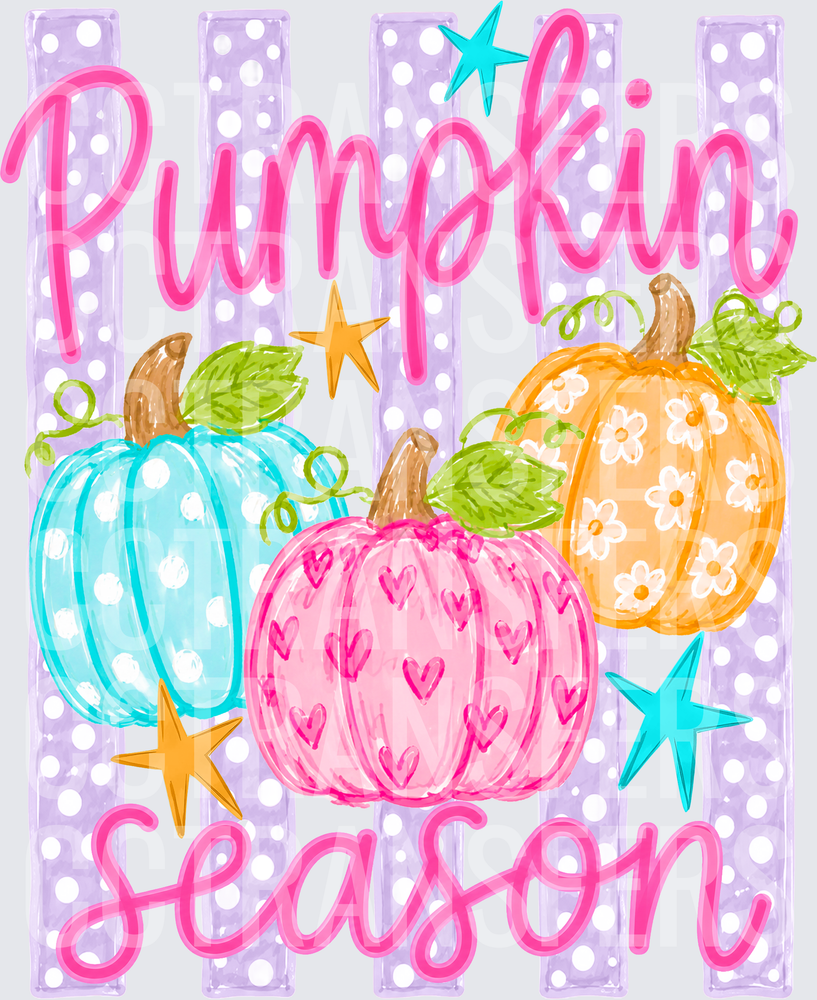 Pumpkin Season Colorful Polka Dot Floral Fall Trio (DTF)