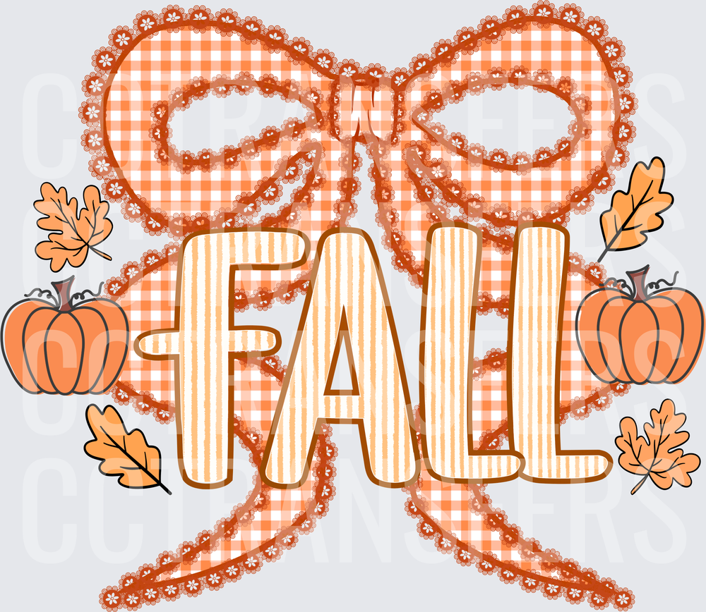 Fall Gingham Bow Pumpkins Autumn Leaves (DTF)