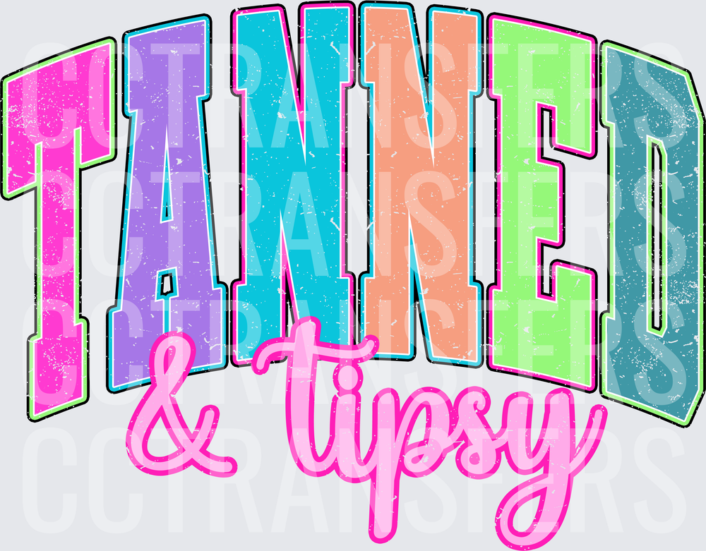Tanned & Tipsy Colorful Varsity Grunge Letter Design (DTF)