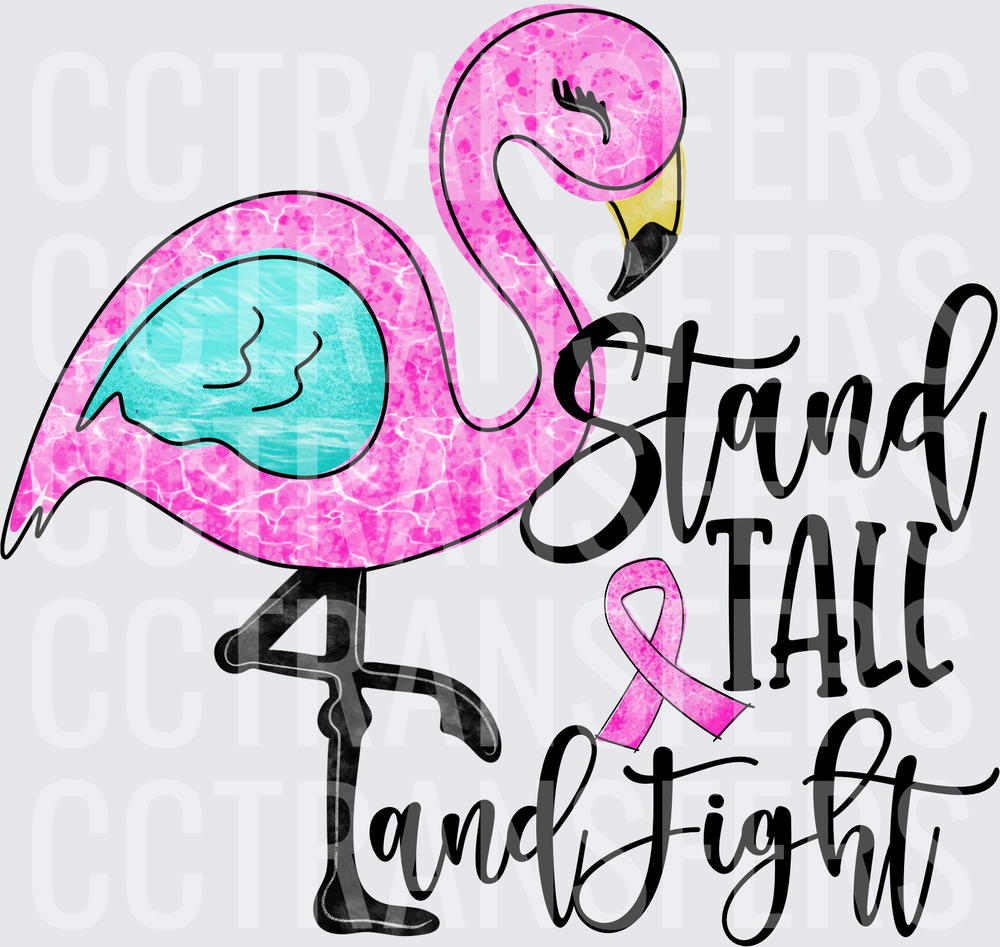 Stand Tall and Fight Pink Flamingo Breast Cancer Ribbon (DTF)