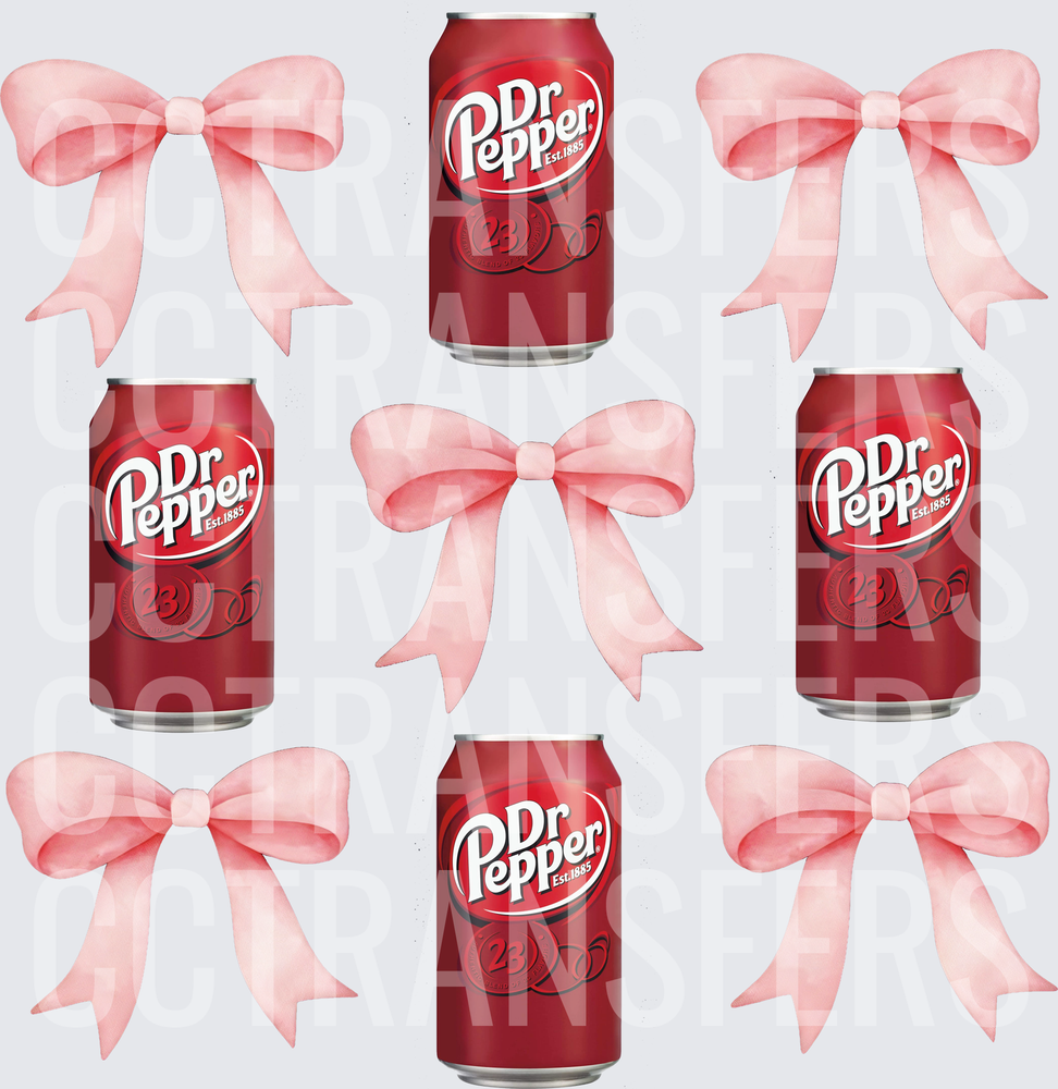 Soda Cans & Pink Watercolor Bows Pattern (DTF)