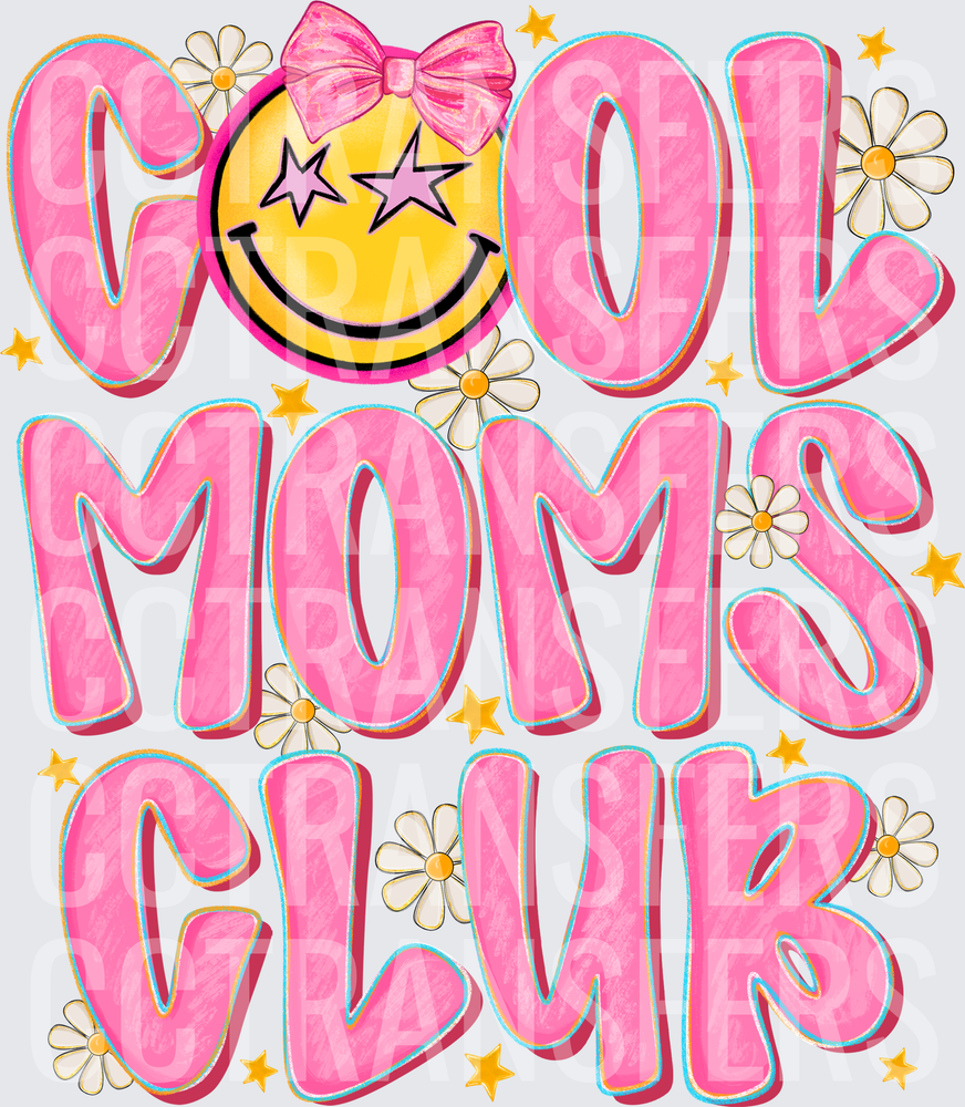 Cool Moms Club Smiley Face Bow Daisy Retro Pink (DTF)