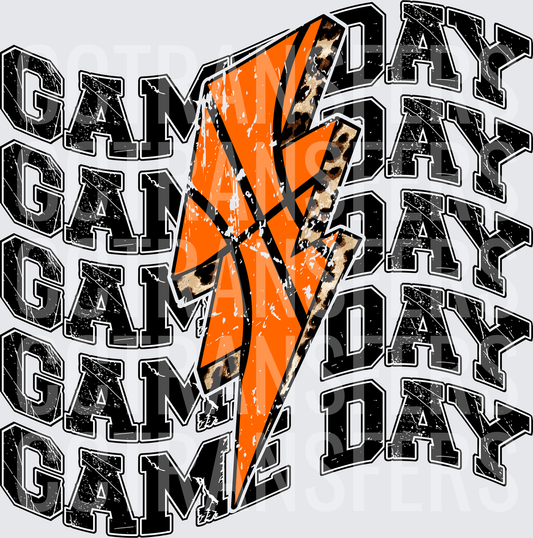 Game Day Orange Leopard Basketball Lightning Bolt (DTF)