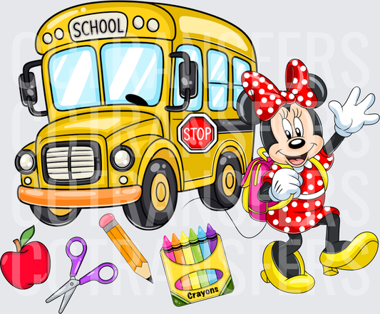 Cartoon Mouse Back to School Bus Scene (DTF)