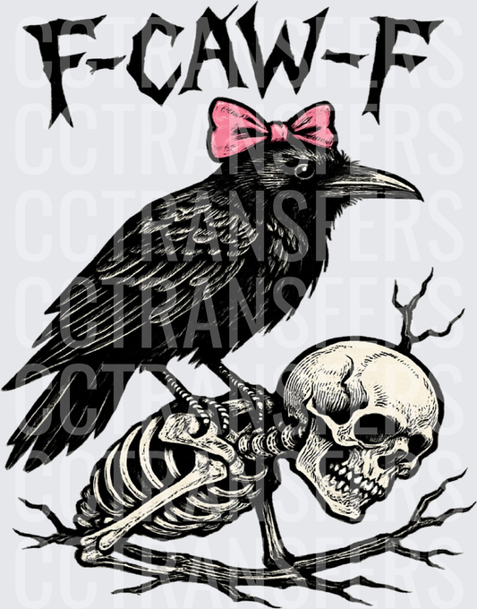 F-CAW-F Crow With Pink Bow Perched on Skeleton (DTF)