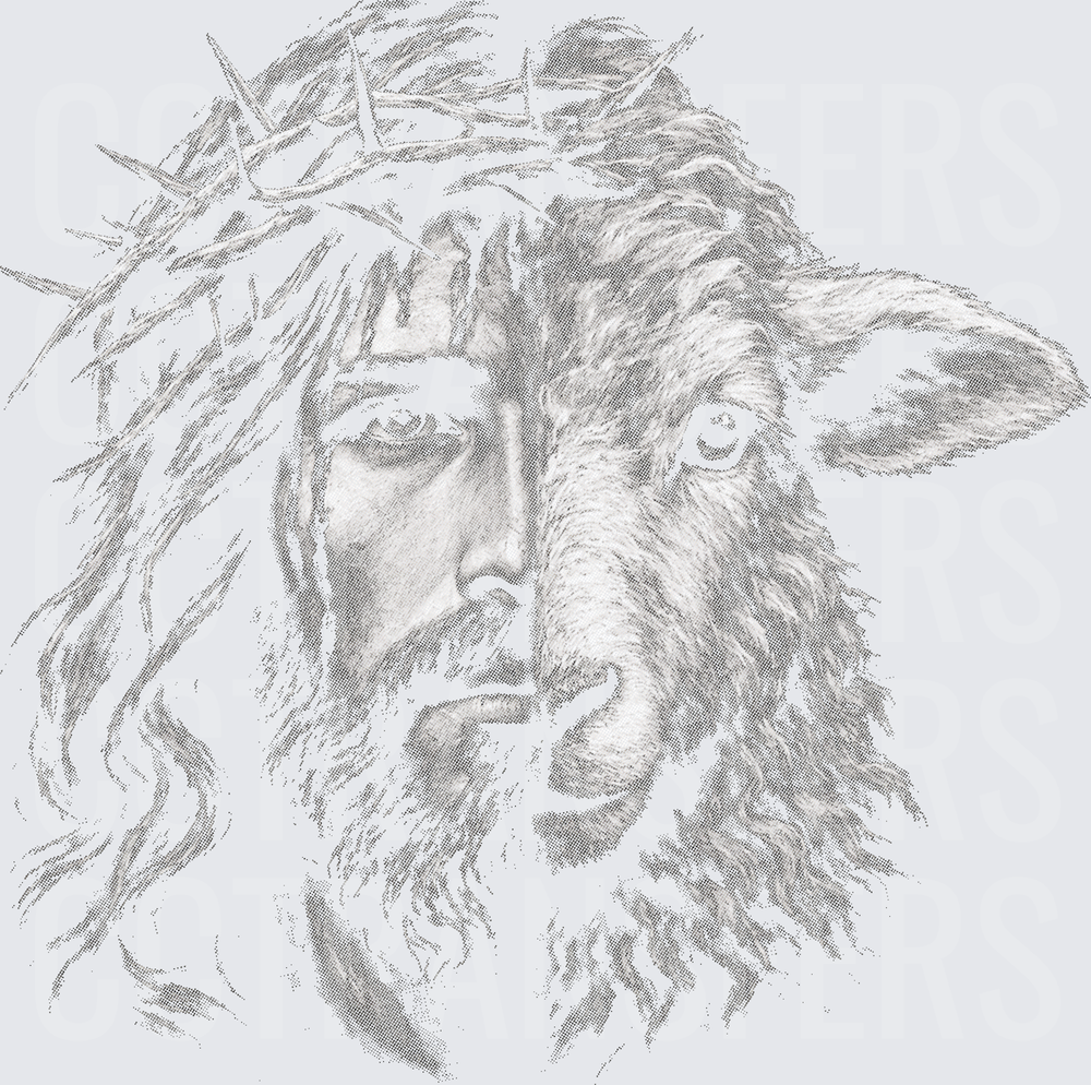 Pencil Sketch Half Man Half Lamb Crown of Thorns (DTF)