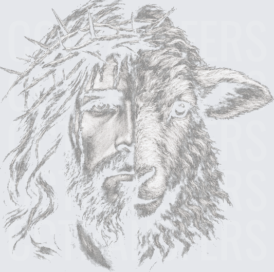 Pencil Sketch Half Man Half Lamb Crown of Thorns (DTF)