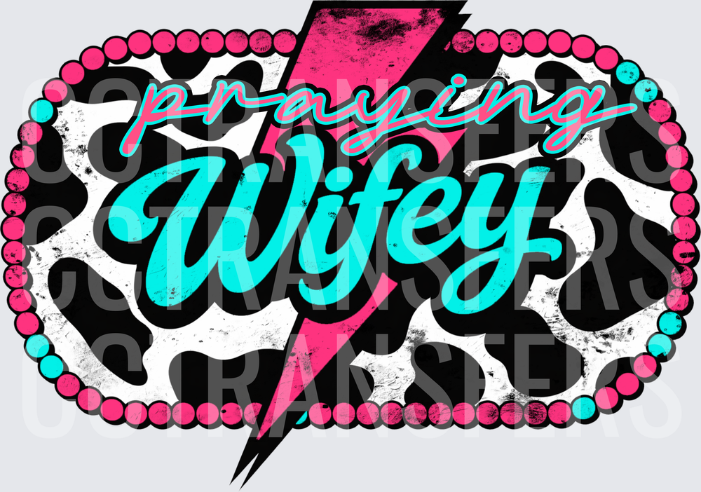 Praying Wifey Cow Print Lightning Bolt Beaded Border (DTF)