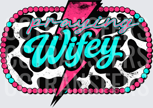 Praying Wifey Cow Print Lightning Bolt Beaded Border (DTF)