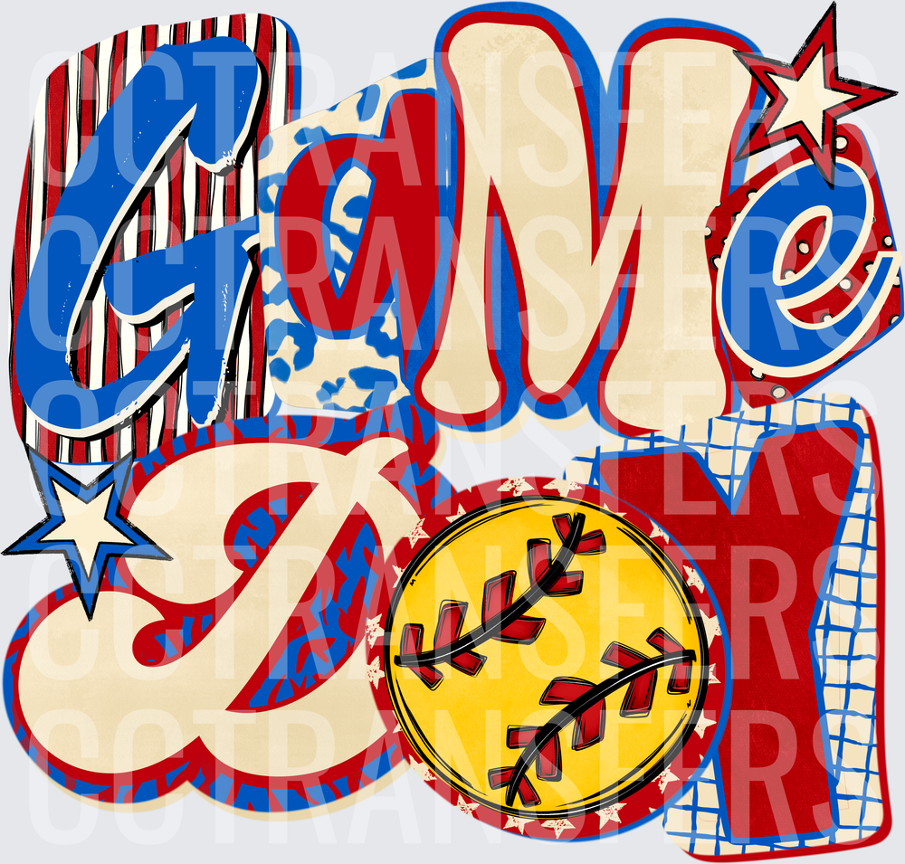 Game Day Softball Bold Patchwork Lettering Stars (DTF)