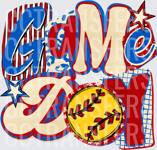Game Day Softball Bold Patchwork Lettering Stars (DTF)