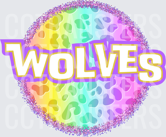 Rainbow Leopard Print Circle Glitter Wolves (DTF)