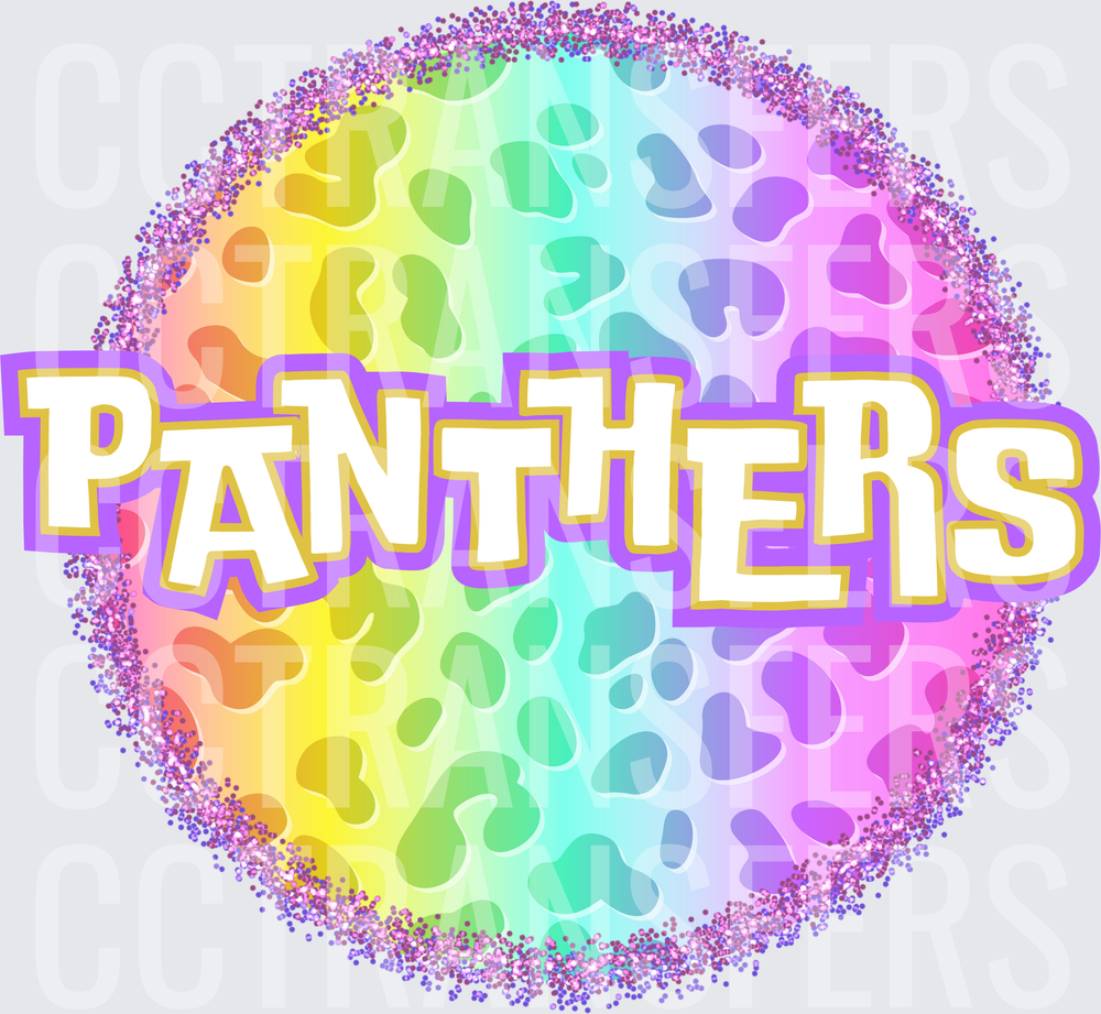 Panthers Rainbow Leopard Glitter Circle (DTF)