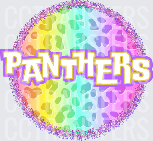 Panthers Rainbow Leopard Glitter Circle (DTF)