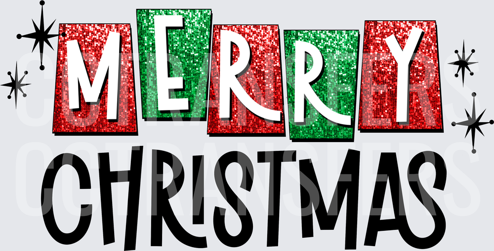 Merry Christmas Red Green Glitter Retro Letter Blocks (DTF)