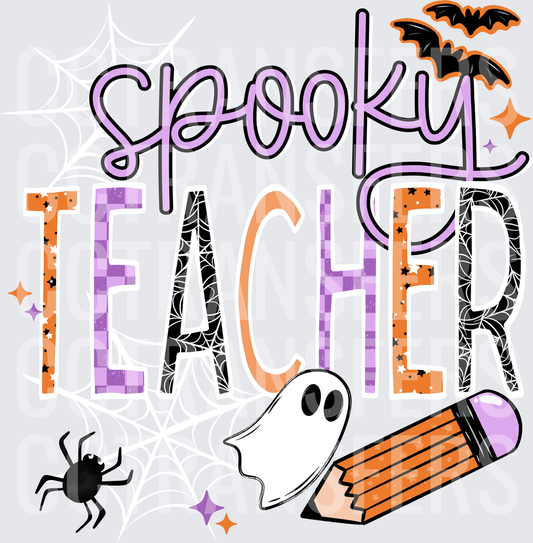 Spooky Teacher Halloween Ghost Bats Spider Pencil (DTF)