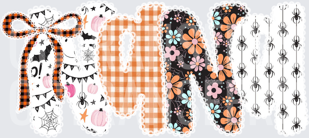 Boho Halloween Patchwork Letters Spiders Floral (DTF)