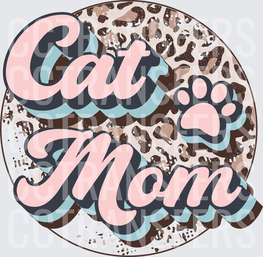 Retro Cat Mom Leopard Print Paw Circle Design (DTF)