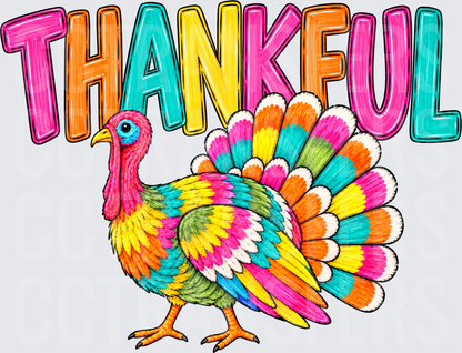 Thankful Colorful Rainbow Turkey Thanksgiving (DTF)