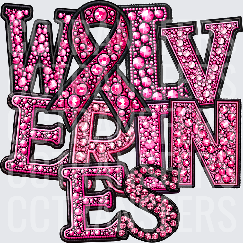 Pink Rhinestone Wolverines Awareness Ribbon Bling Letters (DTF)